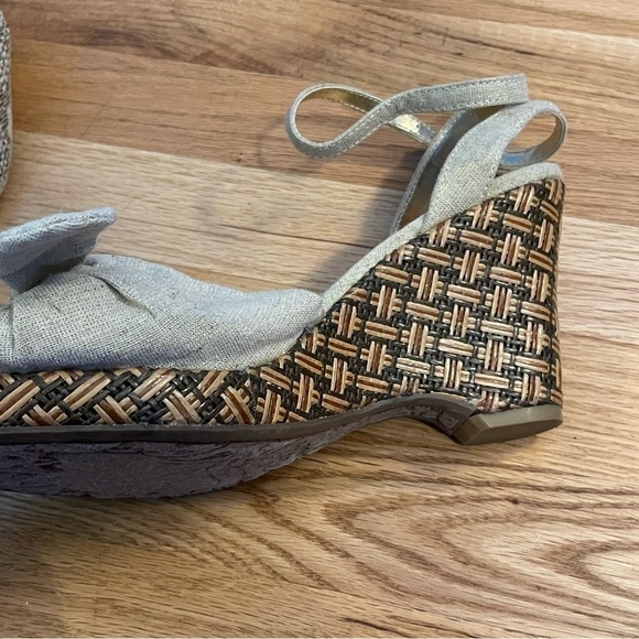 Rocket Dog wedge sandals metallic gold linen bow tie front, woven wedge heel 9.5 - Picture 9 of 12